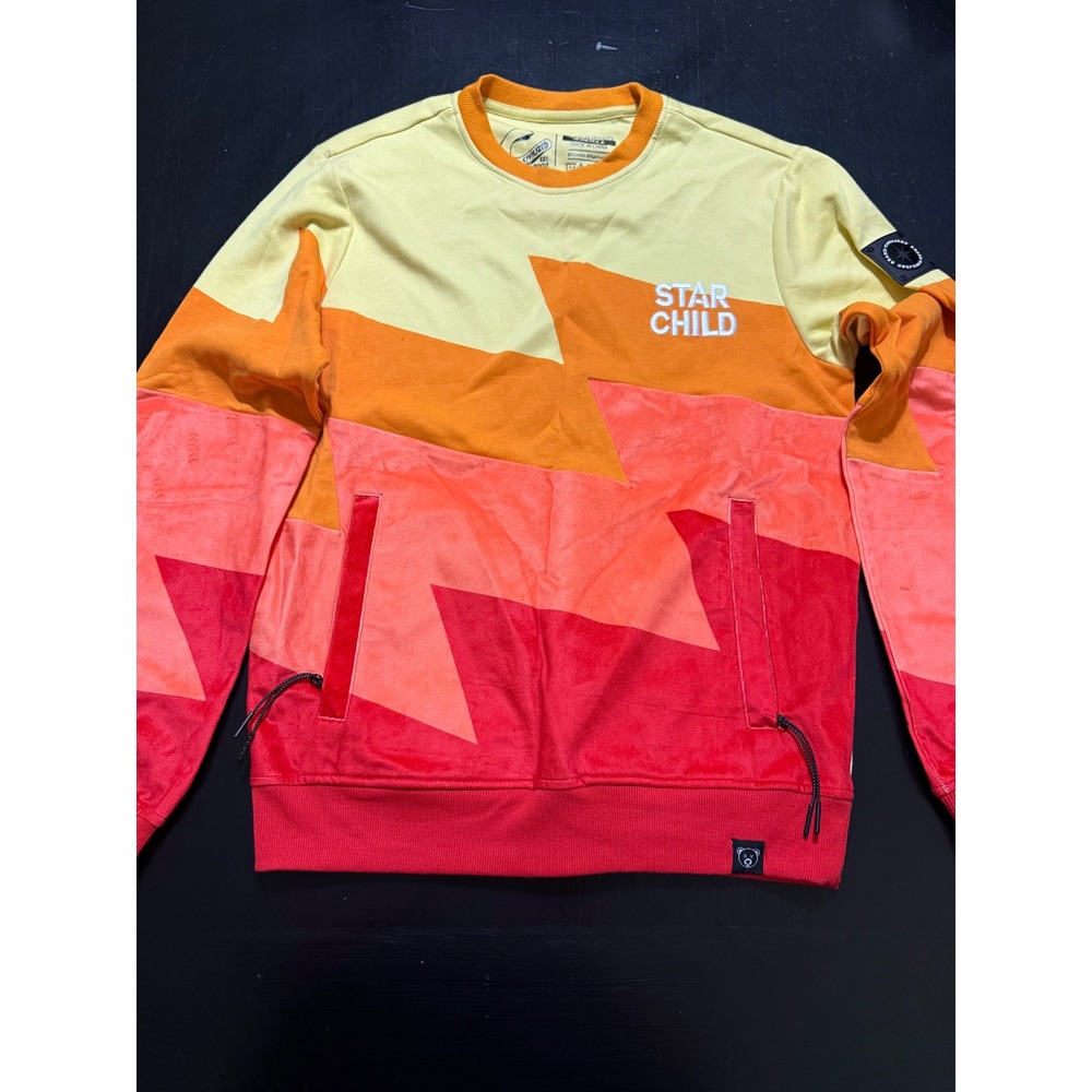 Civilized Brand Star Child Sweatshirt Mens Small Yellow Orange Red Crewneck